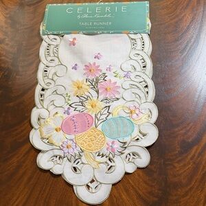 CELERIE KEMBLE NWT Table Runner with Embroidered Floral and Easter Egg Design